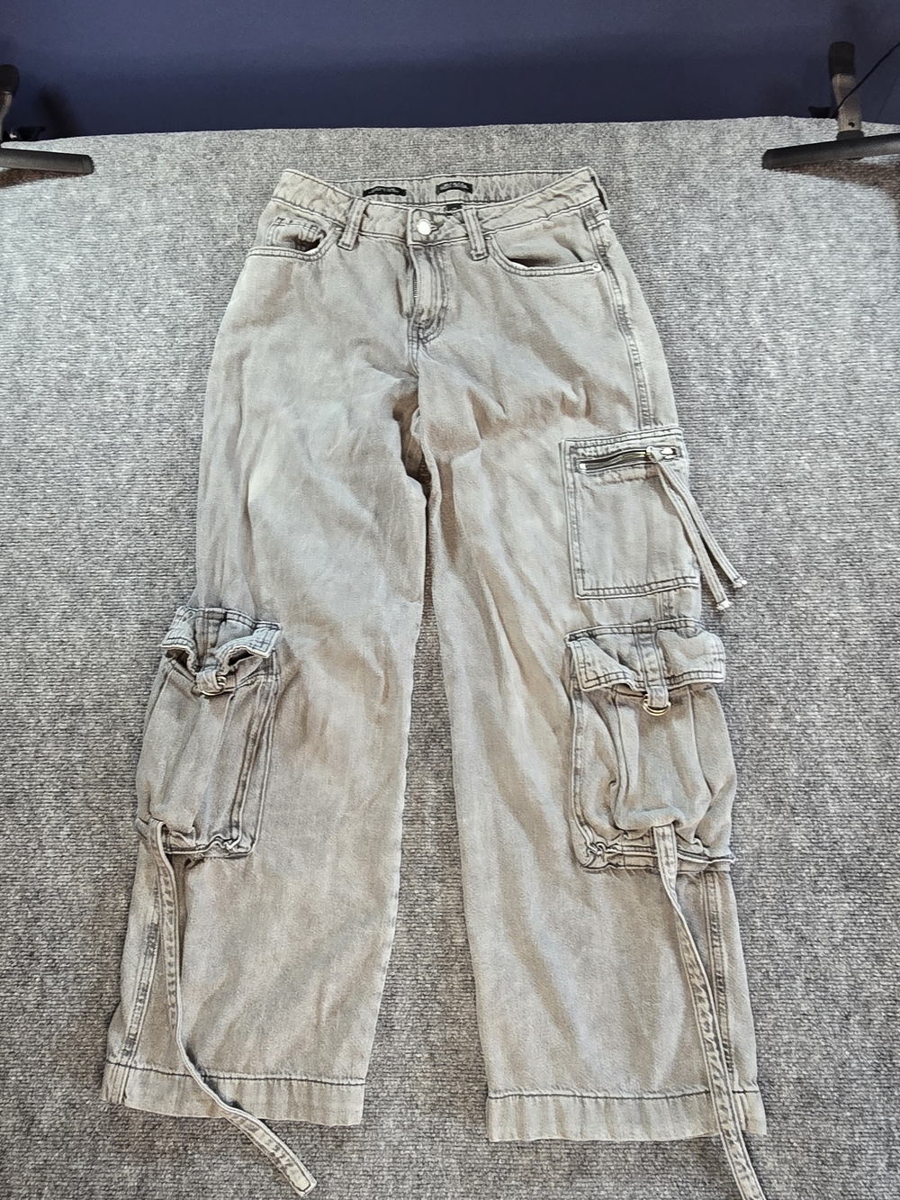 Wild Fable Cargo Wide Leg Jeans Womens 2 Light Gray High Rise Baggy Y2K Denim